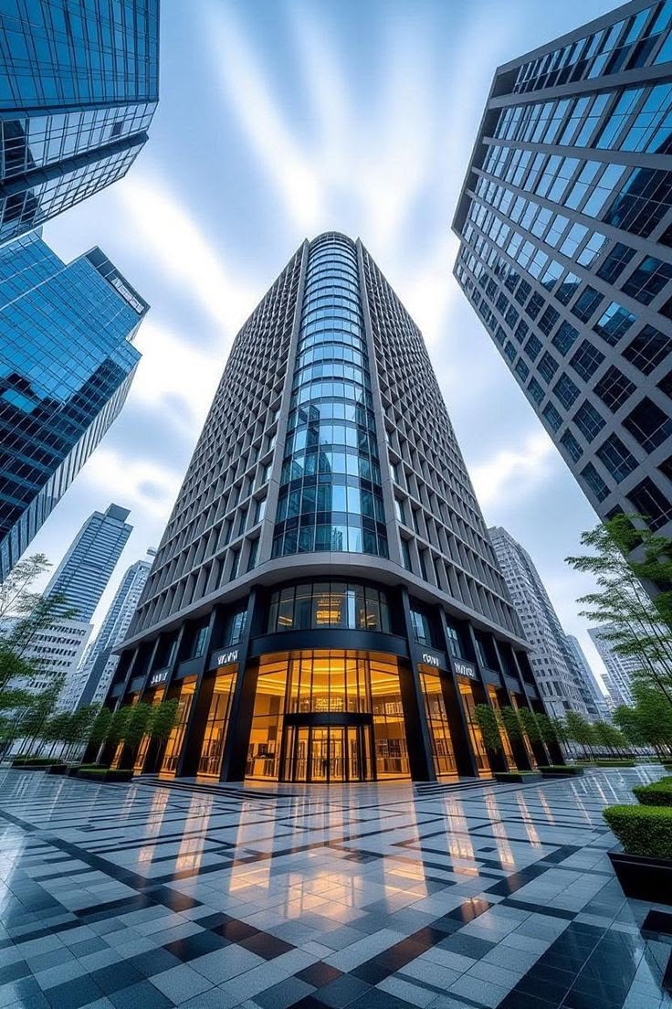 Immeuble de bureaux moderne en verre dans un quartier d'affaires